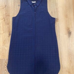 Equipment Femme 100% Silk Eyelet Navy Collared Dress Size M